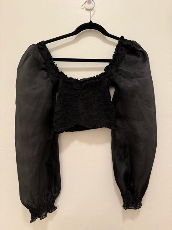 Forever 21 Tops - Forever 21 Sheer Puffy Long Sleeve Crop Top Size Xtra Small